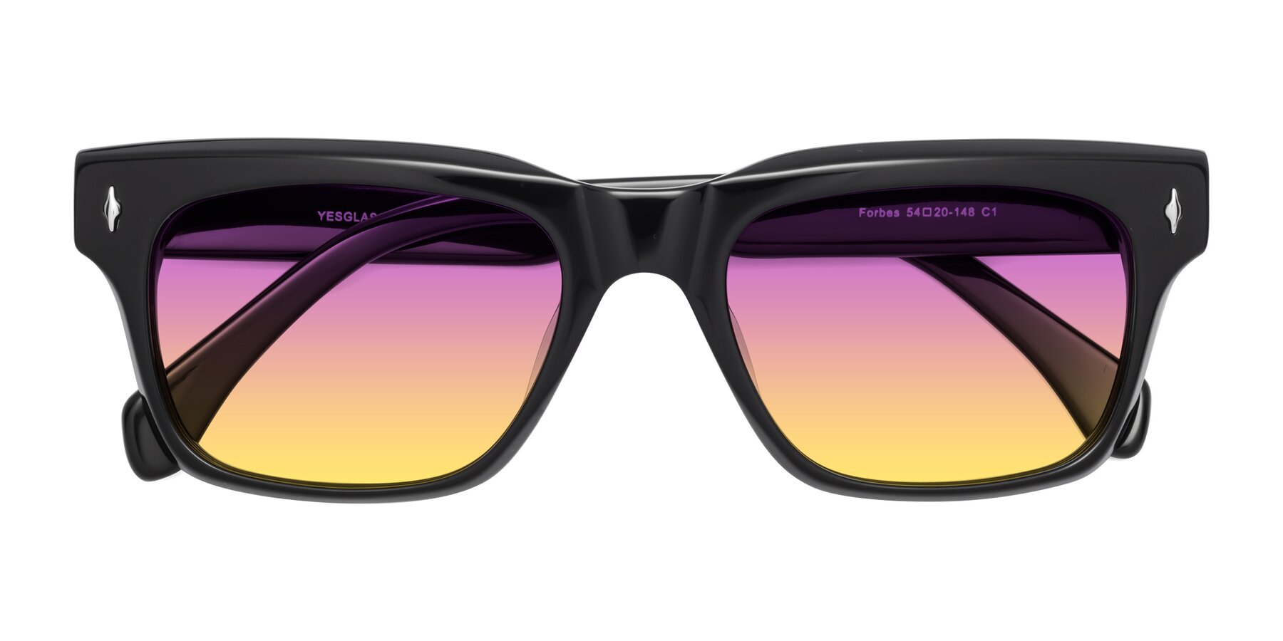 Folded Front of Forbes in Black with Purple / Yellow Gradient Lenses
