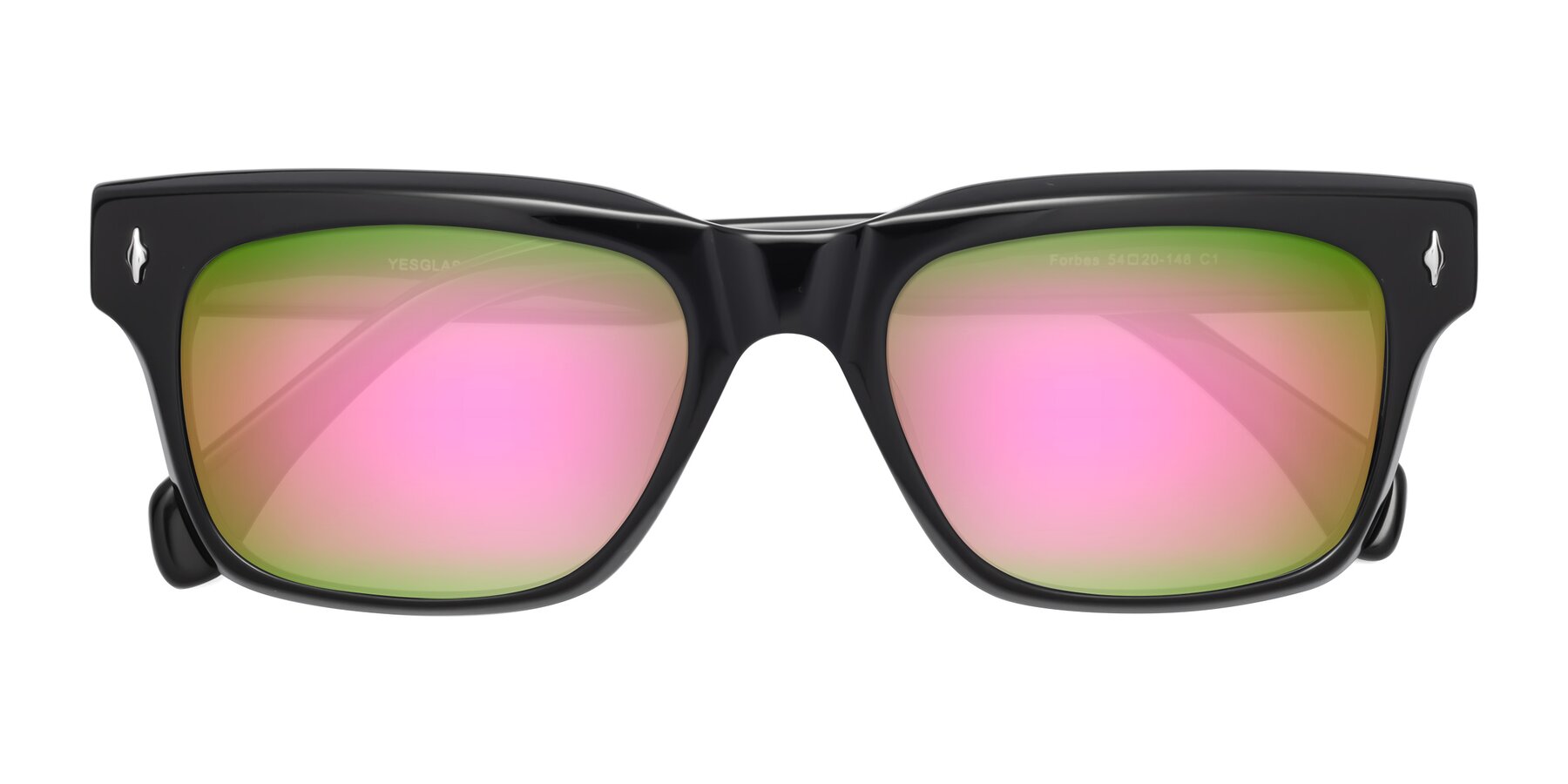 Folded Front of Forbes in Black with Pink Mirrored Lenses