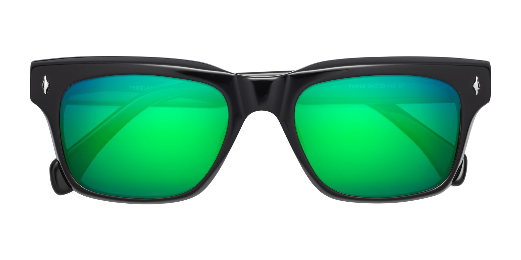 Folded Front of Forbes in Black with Green Mirrored Lenses