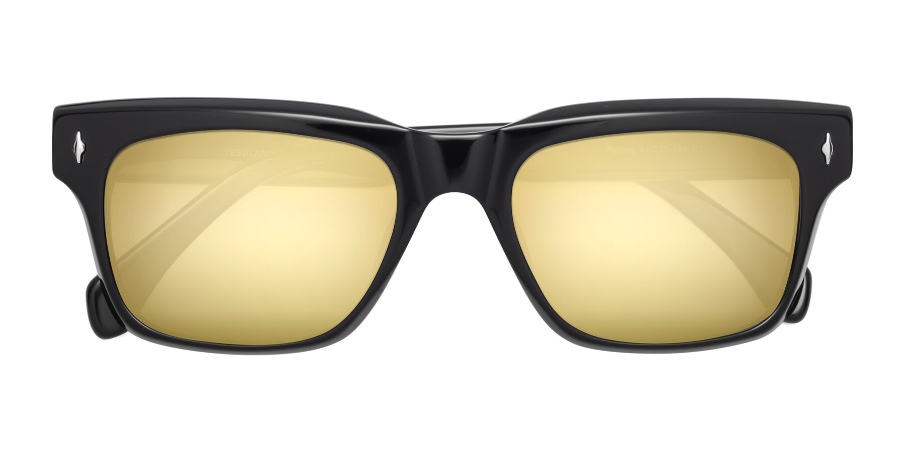 Folded Front of Forbes in Black with Gold Mirrored Lenses