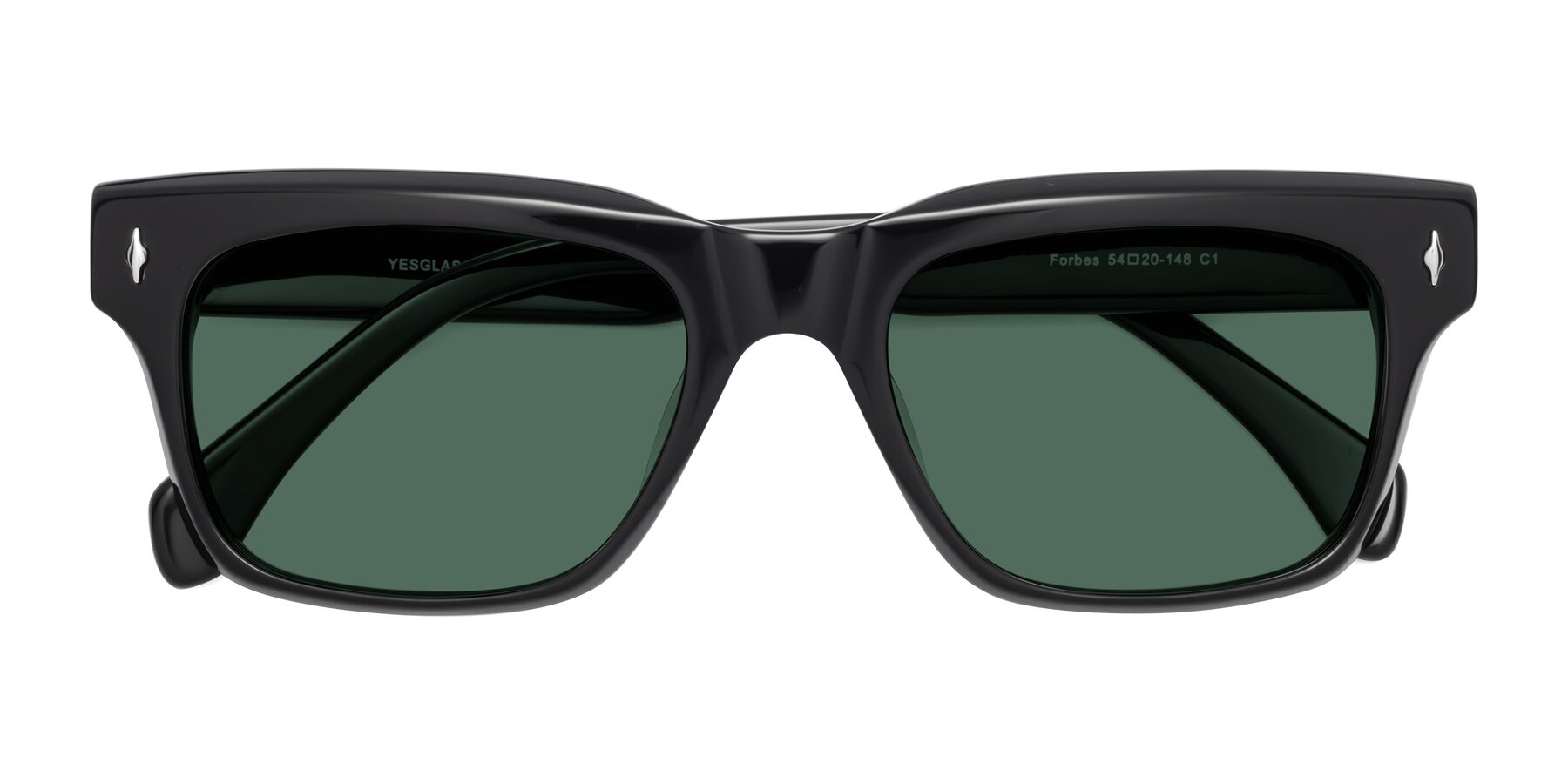 Folded Front of Forbes in Black with Green Polarized Lenses
