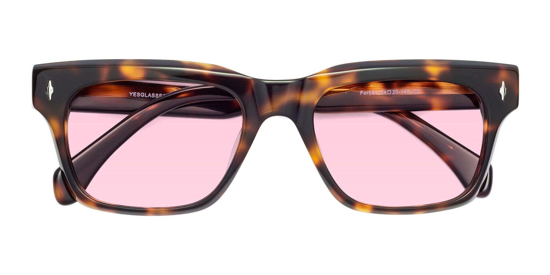 Folded Front of Forbes in Tortoise with Light Pink Tinted Lenses