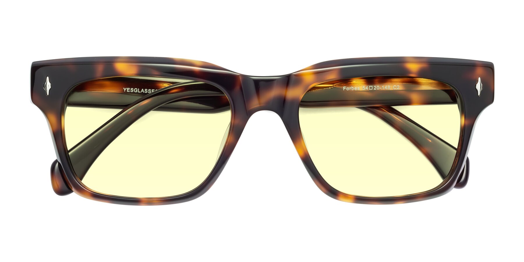 Folded Front of Forbes in Tortoise with Light Yellow Tinted Lenses