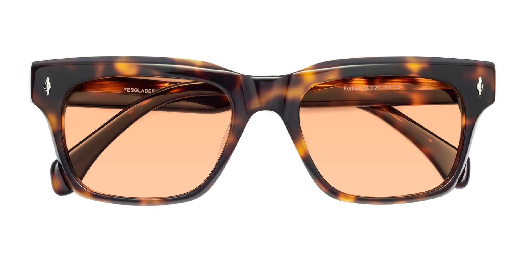 Folded Front of Forbes in Tortoise with Light Orange Tinted Lenses