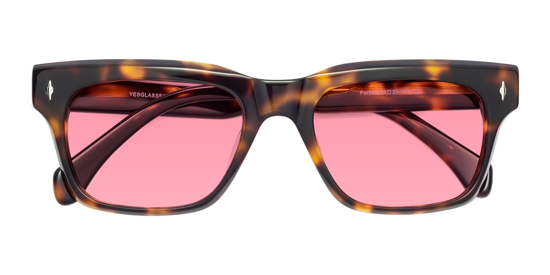 Folded Front of Forbes in Tortoise with Pink Tinted Lenses