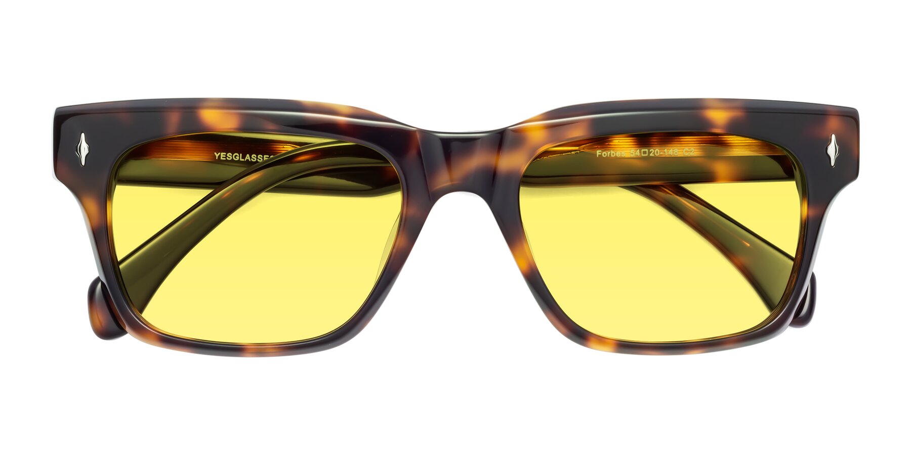 Folded Front of Forbes in Tortoise with Medium Yellow Tinted Lenses