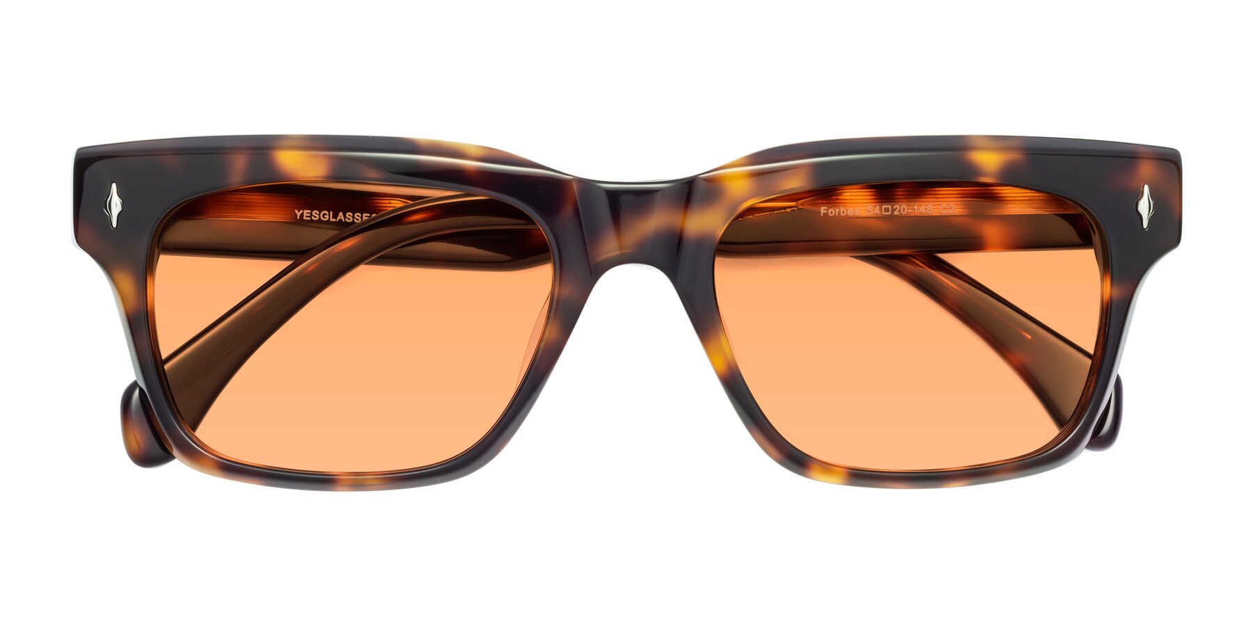 Folded Front of Forbes in Tortoise with Medium Orange Tinted Lenses