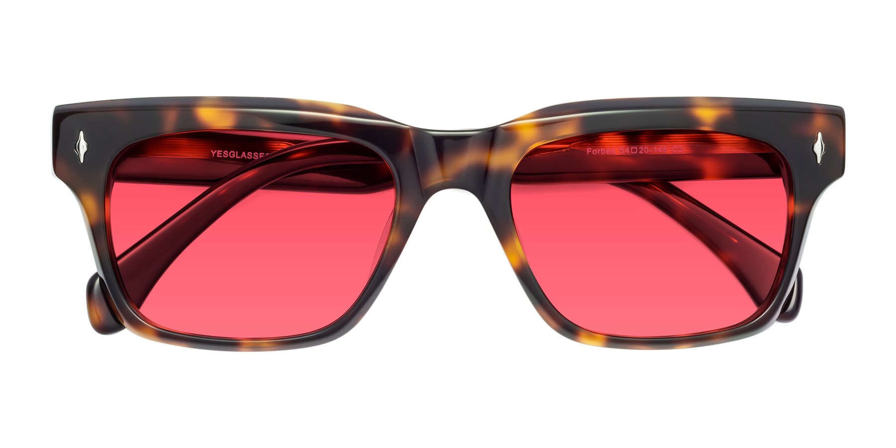 Folded Front of Forbes in Tortoise with Red Tinted Lenses