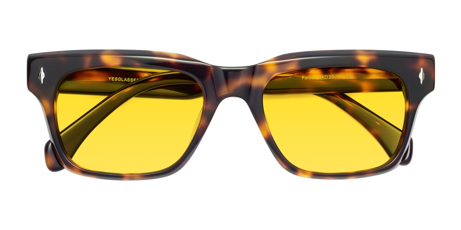 Folded Front of Forbes in Tortoise with Yellow Tinted Lenses