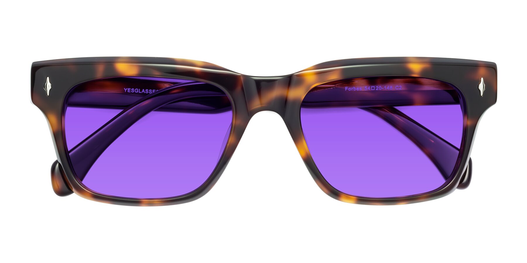 Folded Front of Forbes in Tortoise with Purple Tinted Lenses