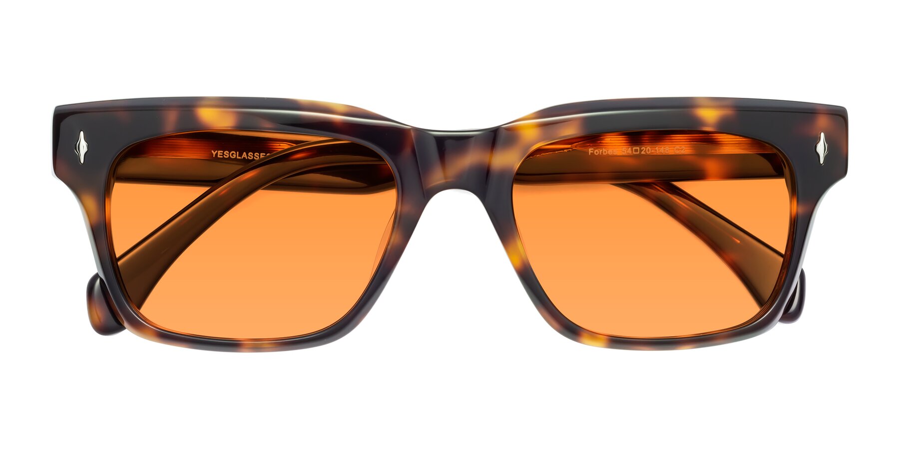 Folded Front of Forbes in Tortoise with Orange Tinted Lenses