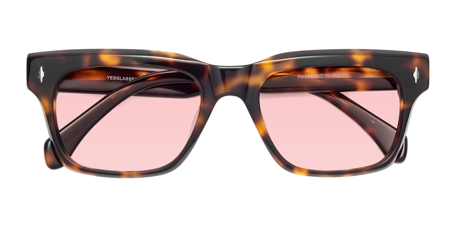 Folded Front of Forbes in Tortoise with Light Garnet Tinted Lenses