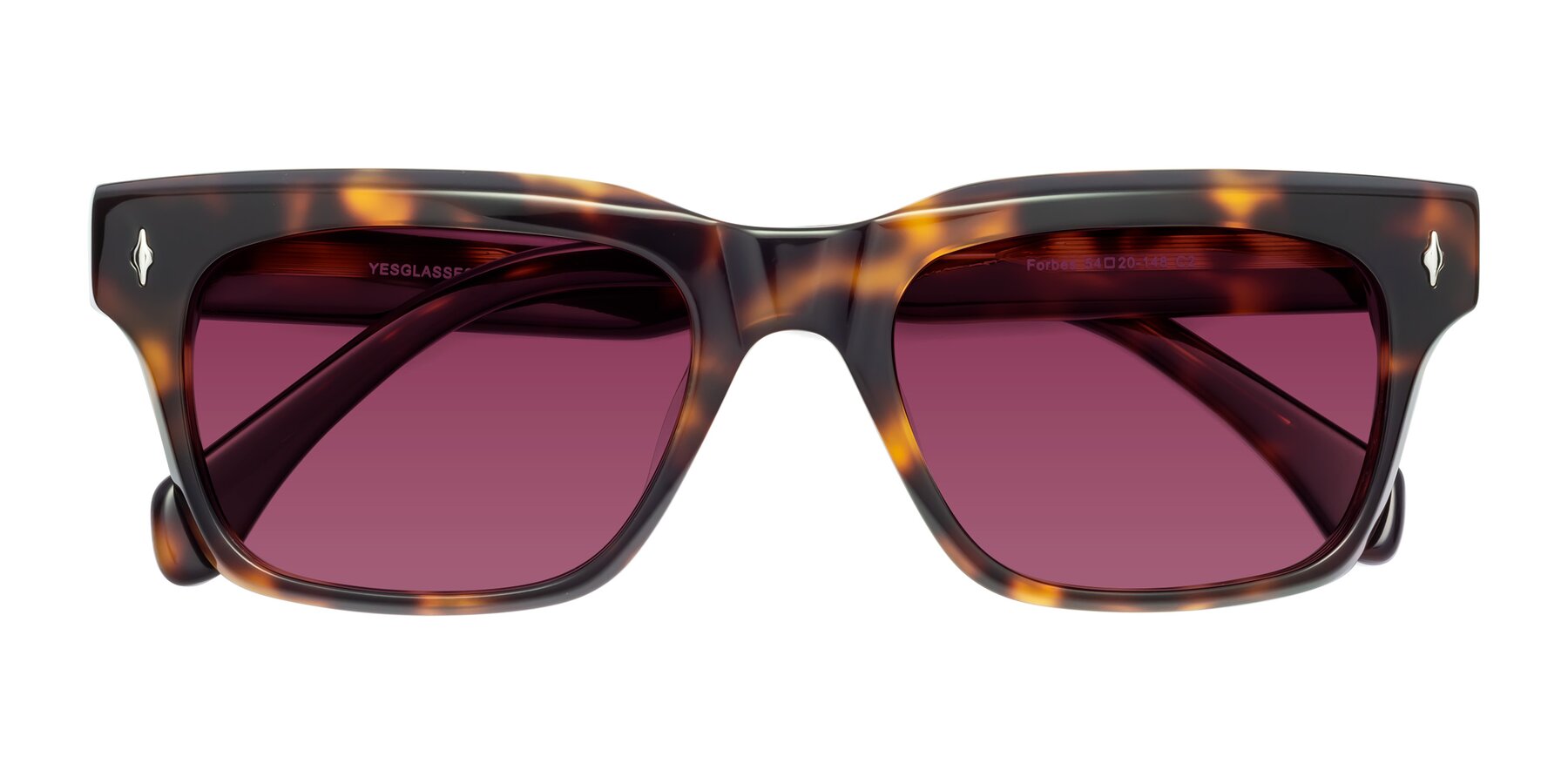 Folded Front of Forbes in Tortoise with Wine Tinted Lenses