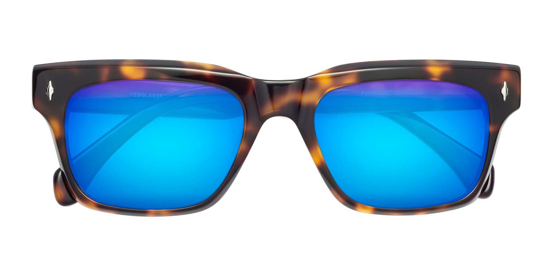 Folded Front of Forbes in Tortoise with Blue Mirrored Lenses