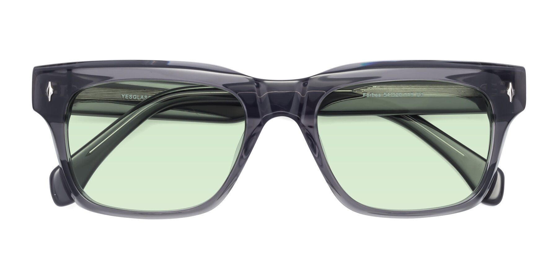 Folded Front of Forbes in Gray with Light Green Tinted Lenses