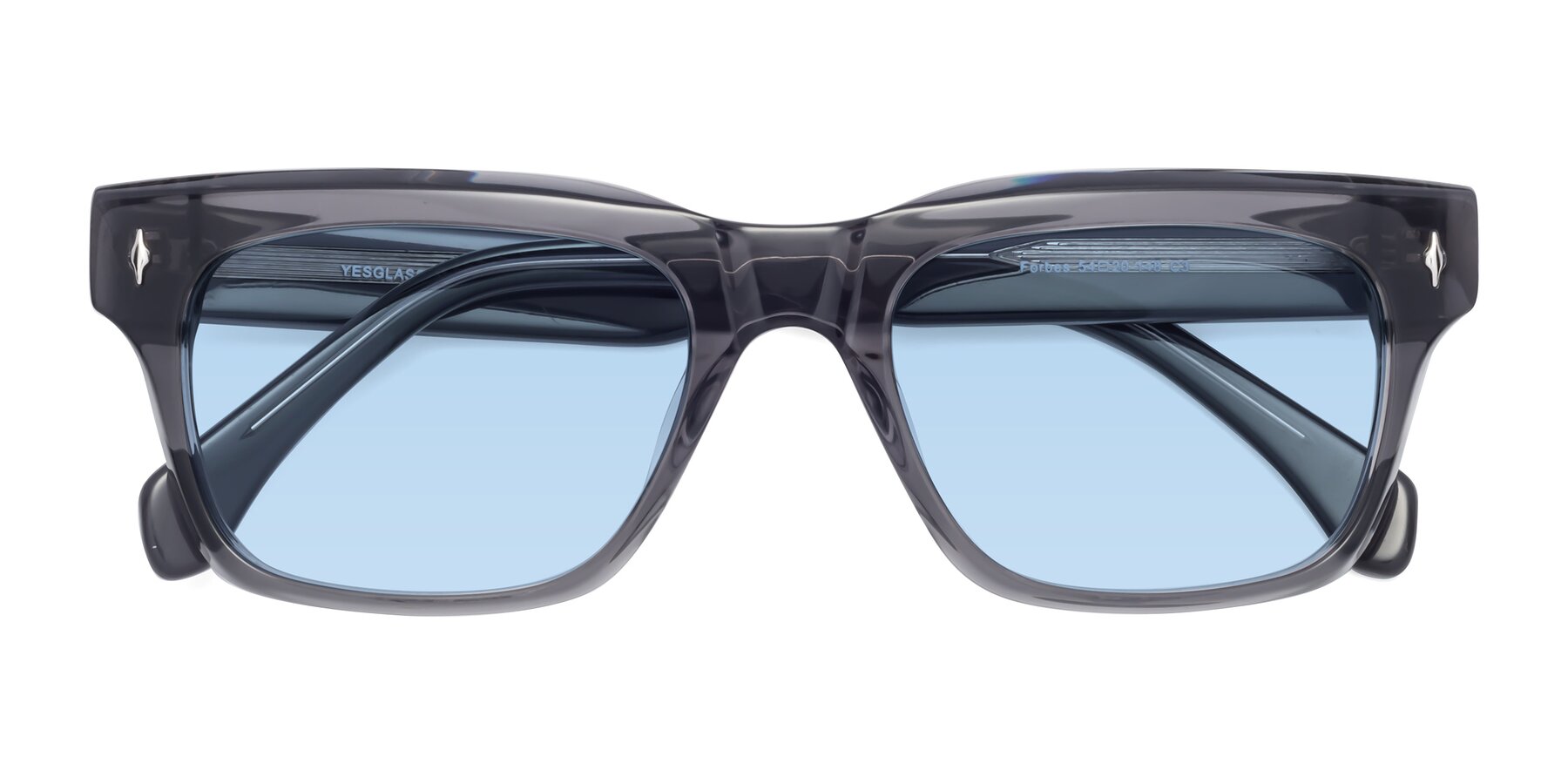 Folded Front of Forbes in Gray with Light Blue Tinted Lenses