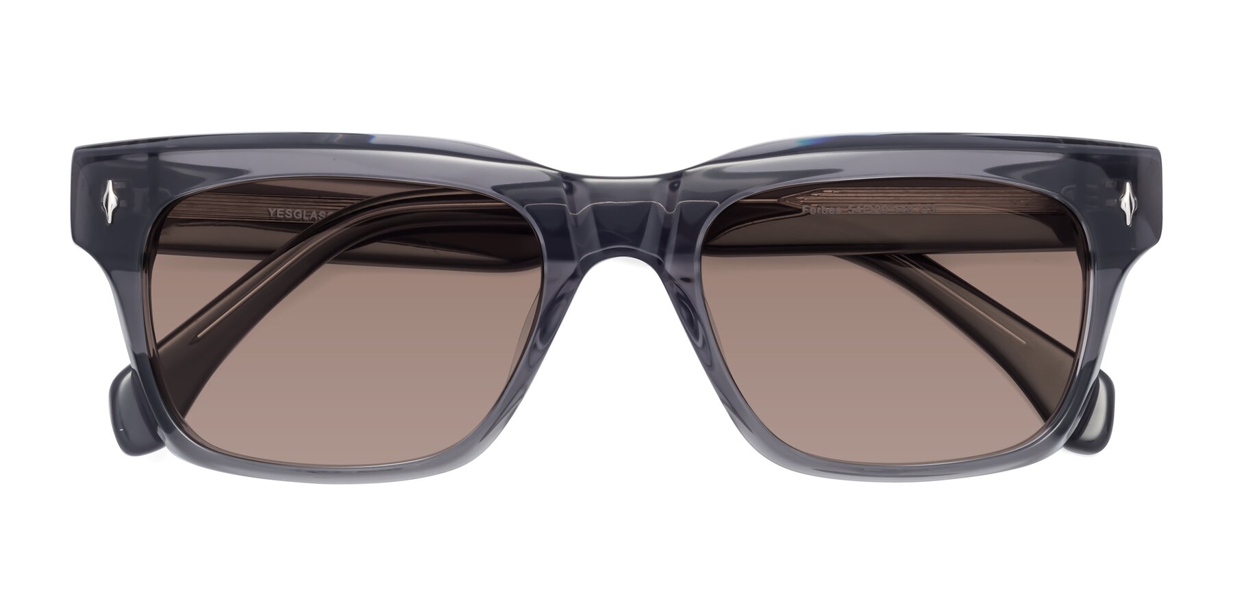 Folded Front of Forbes in Gray with Medium Brown Tinted Lenses
