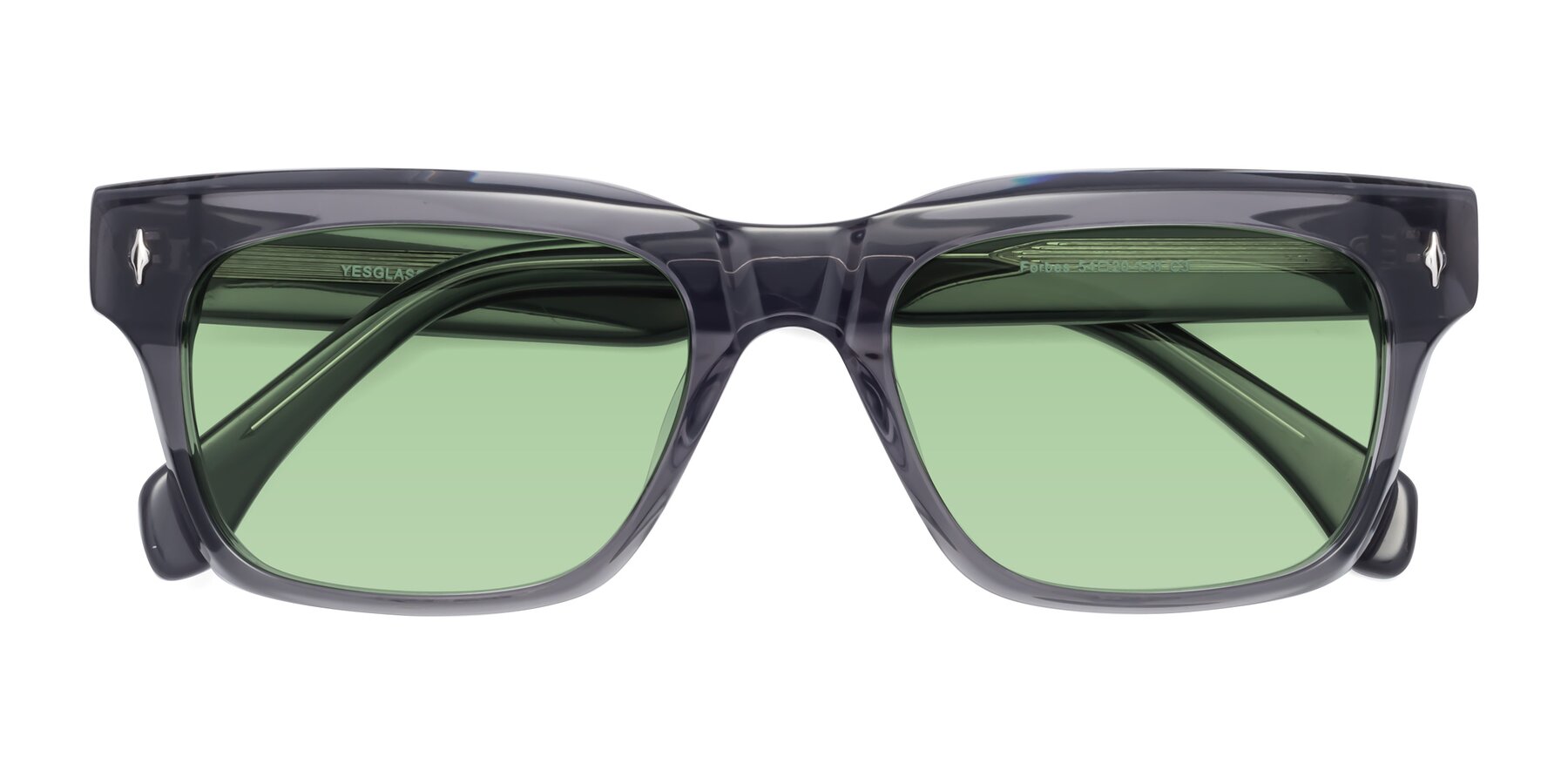 Folded Front of Forbes in Gray with Medium Green Tinted Lenses