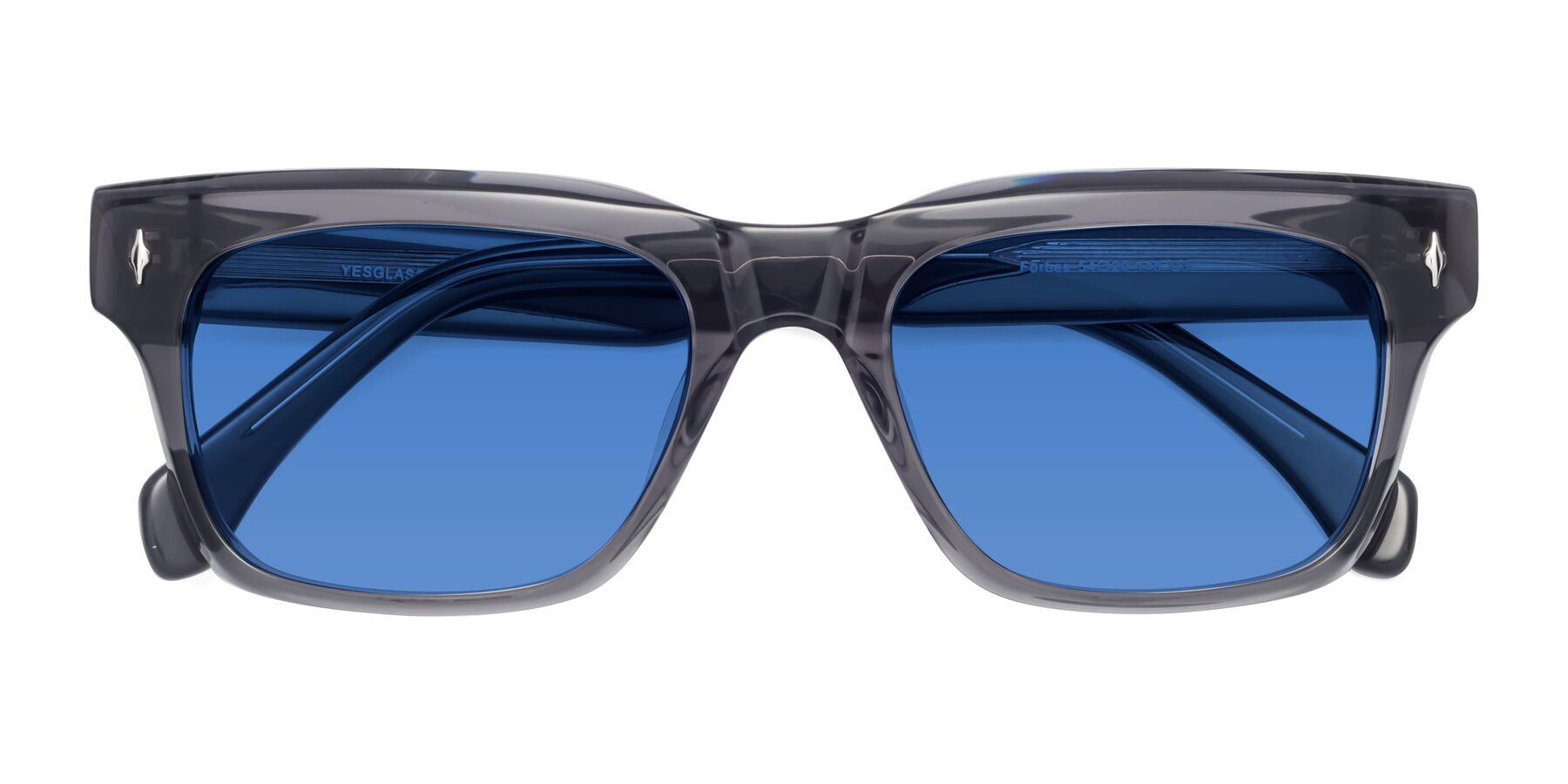 Folded Front of Forbes in Gray with Blue Tinted Lenses