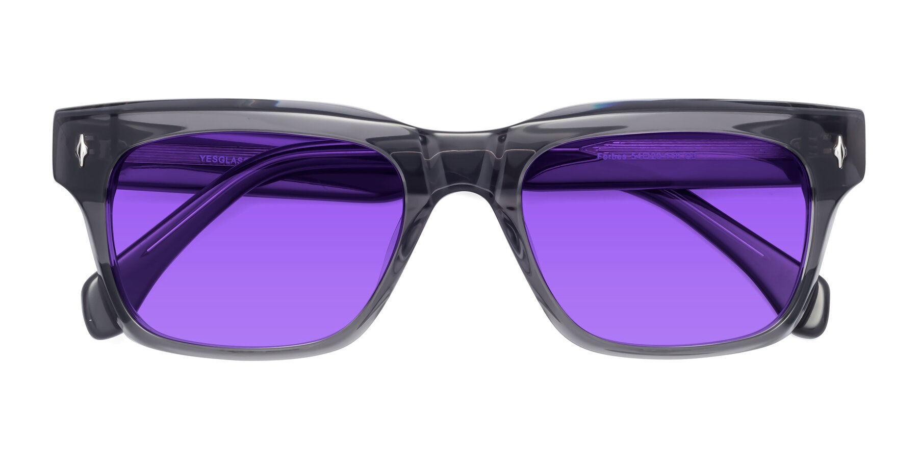 Folded Front of Forbes in Gray with Purple Tinted Lenses