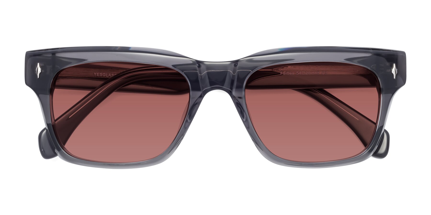 Folded Front of Forbes in Gray with Garnet Tinted Lenses