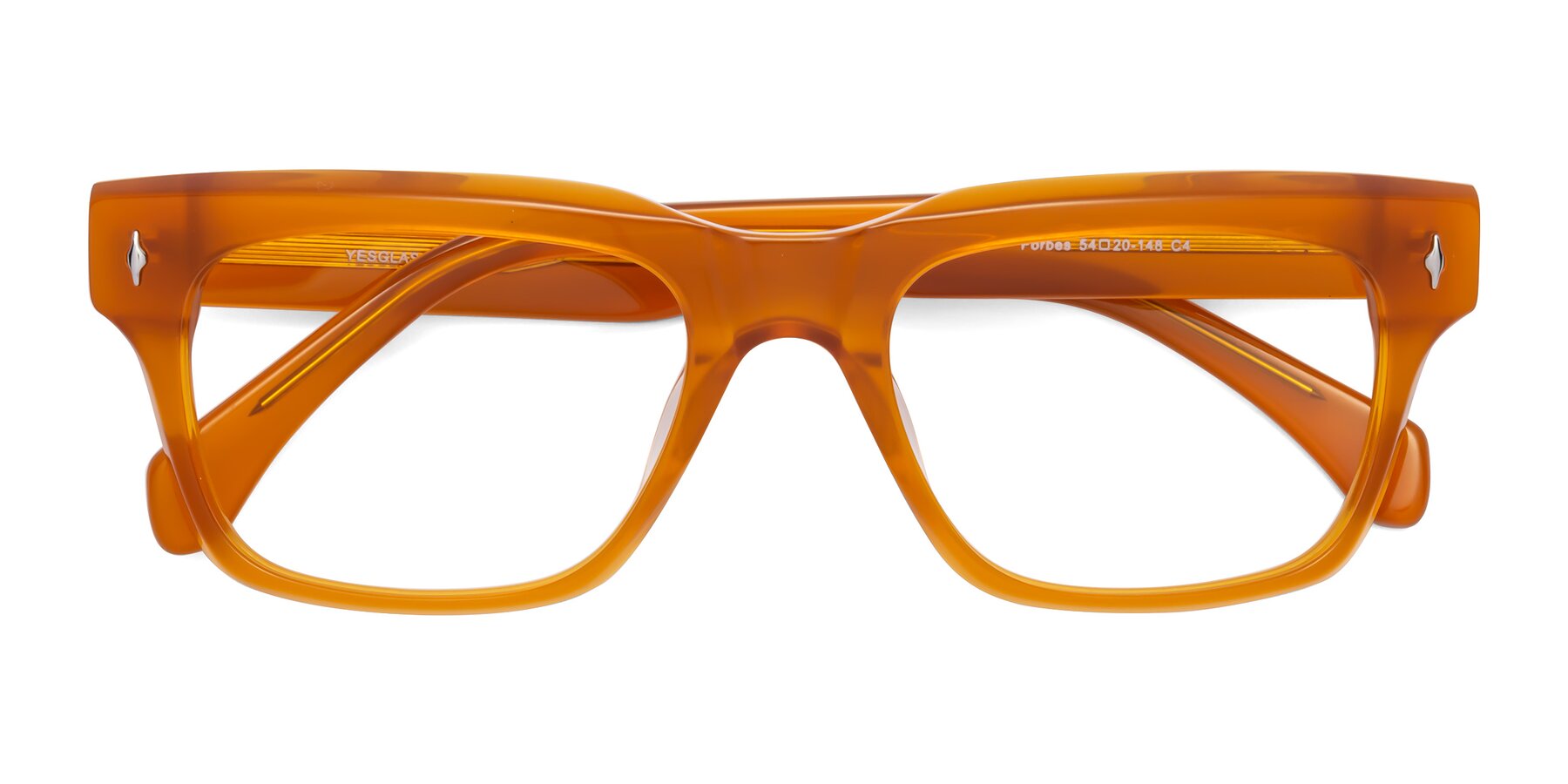 Folded Front of Forbes in Pumpkin with Clear Eyeglass Lenses