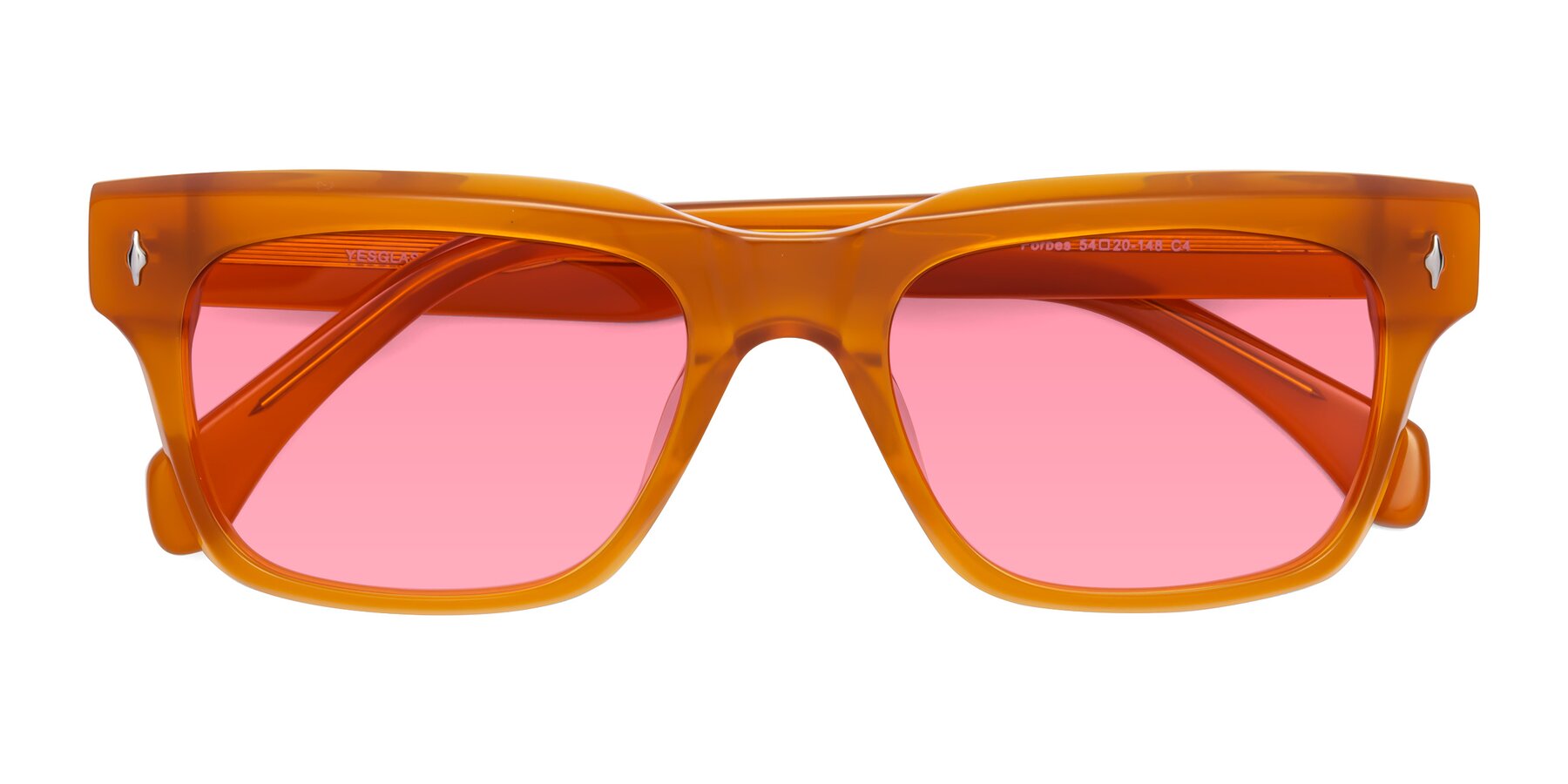 Folded Front of Forbes in Pumpkin with Pink Tinted Lenses