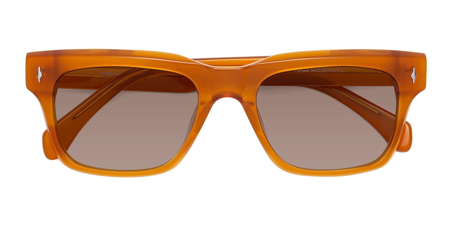 Folded Front of Forbes in Pumpkin with Medium Brown Tinted Lenses