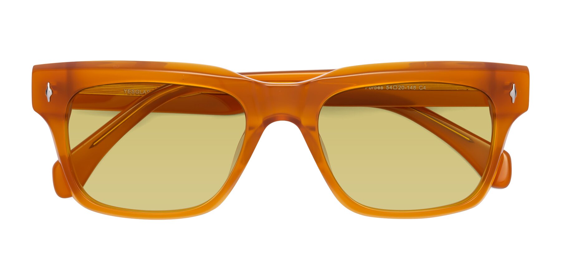 Folded Front of Forbes in Pumpkin with Medium Champagne Tinted Lenses