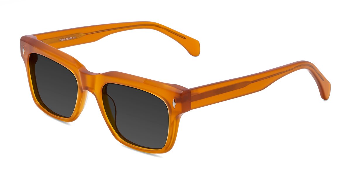 Pumpkin Wide Acetate Trapezoid Tinted Sunglasses with Gray Sunwear ...