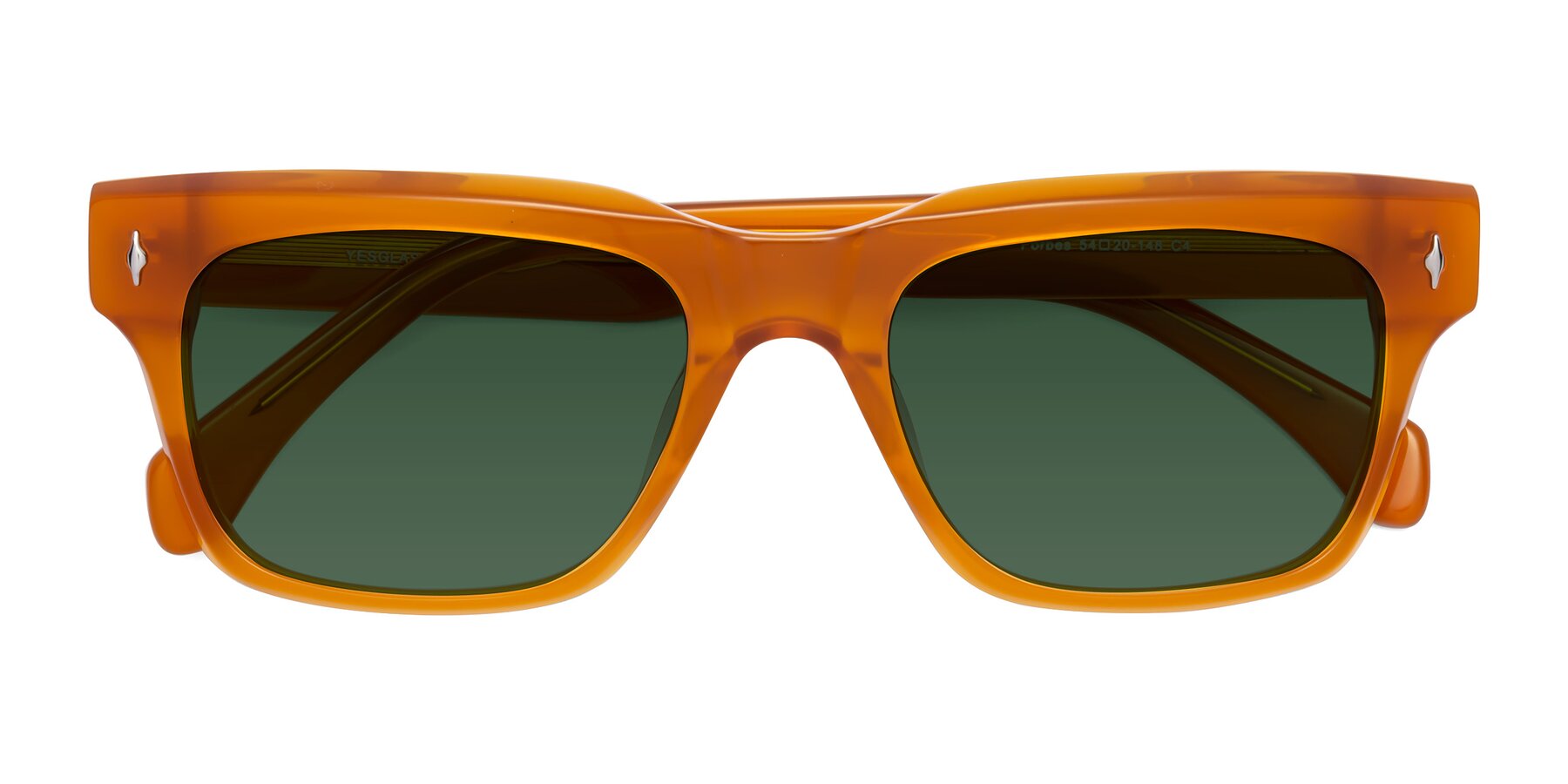 Folded Front of Forbes in Pumpkin with Green Tinted Lenses