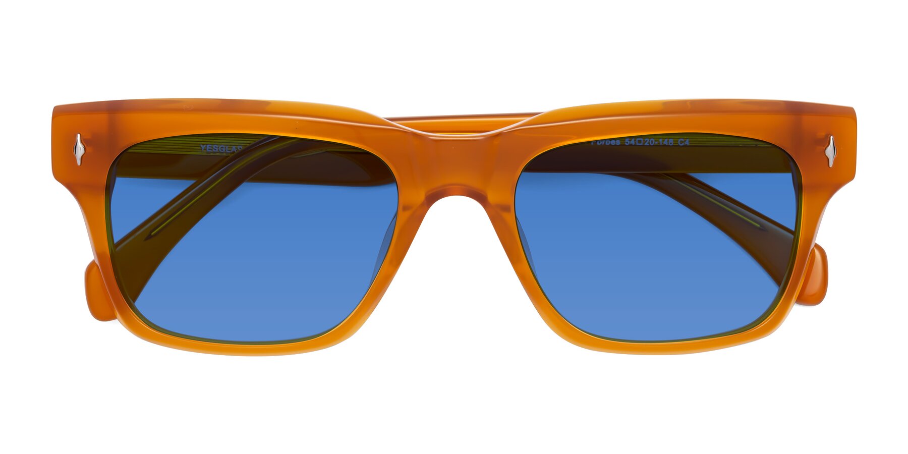 Folded Front of Forbes in Pumpkin with Blue Tinted Lenses
