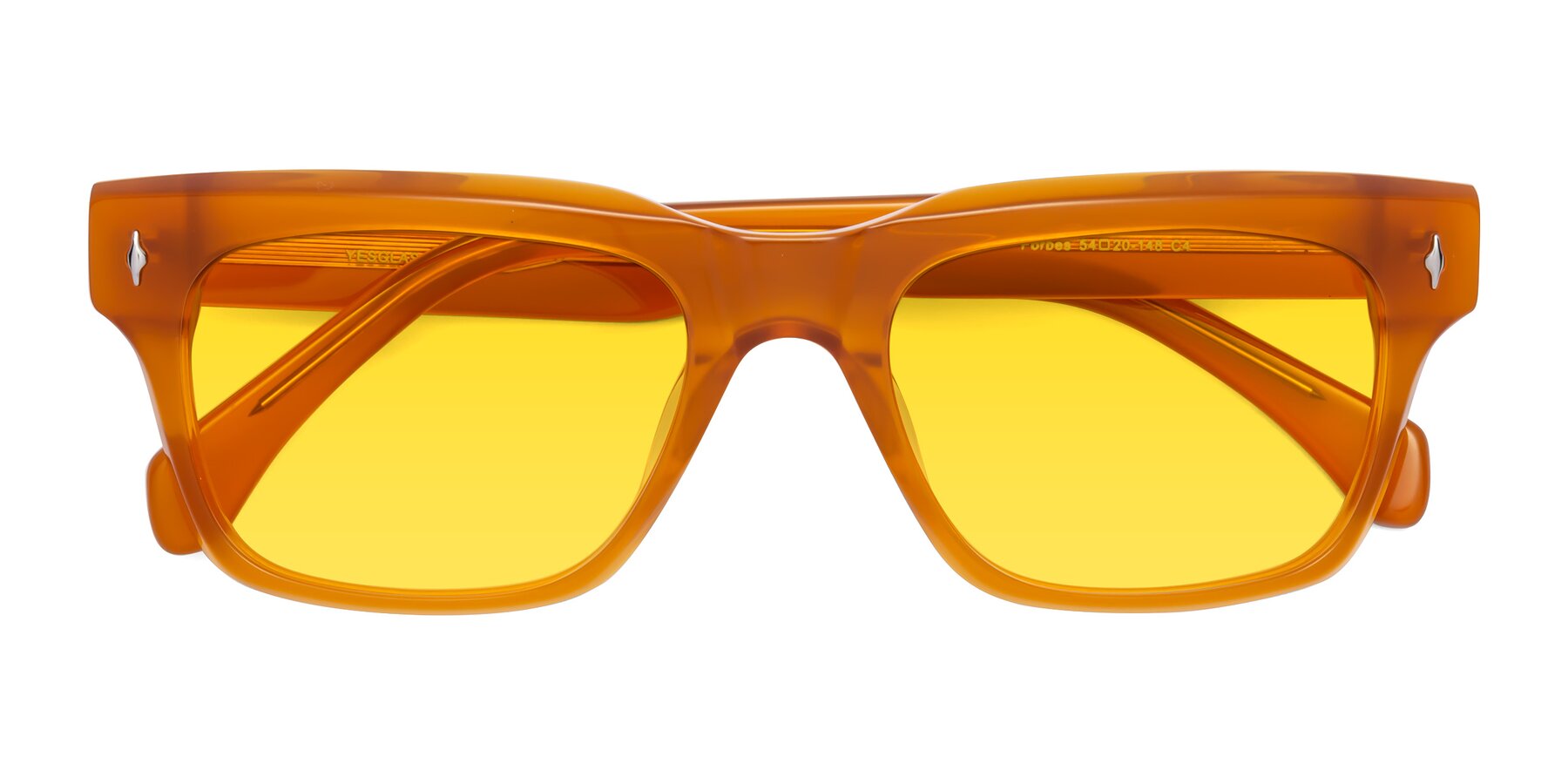 Folded Front of Forbes in Pumpkin with Yellow Tinted Lenses