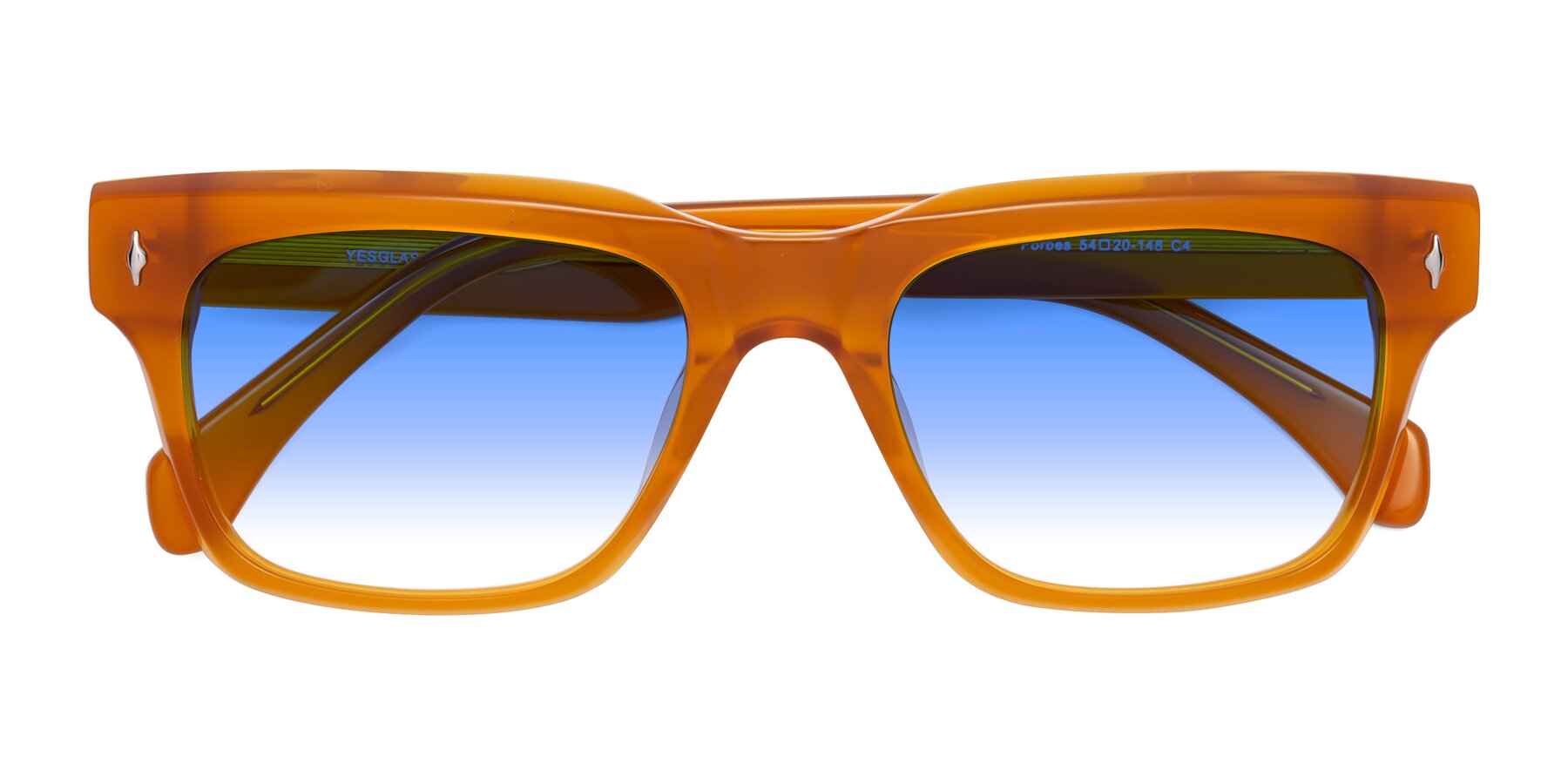 Folded Front of Forbes in Pumpkin with Blue Gradient Lenses