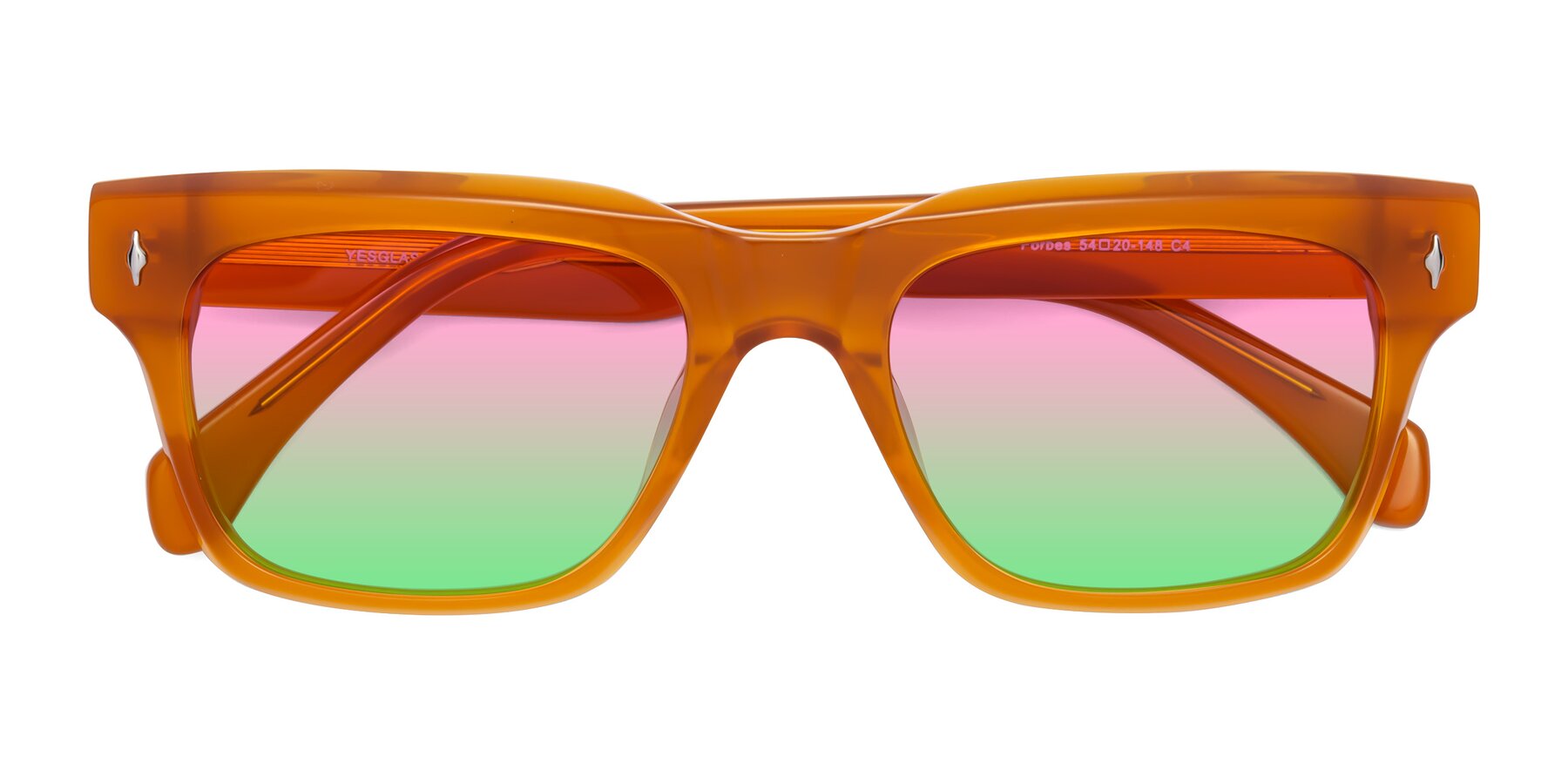 Folded Front of Forbes in Pumpkin with Pink / Green Gradient Lenses
