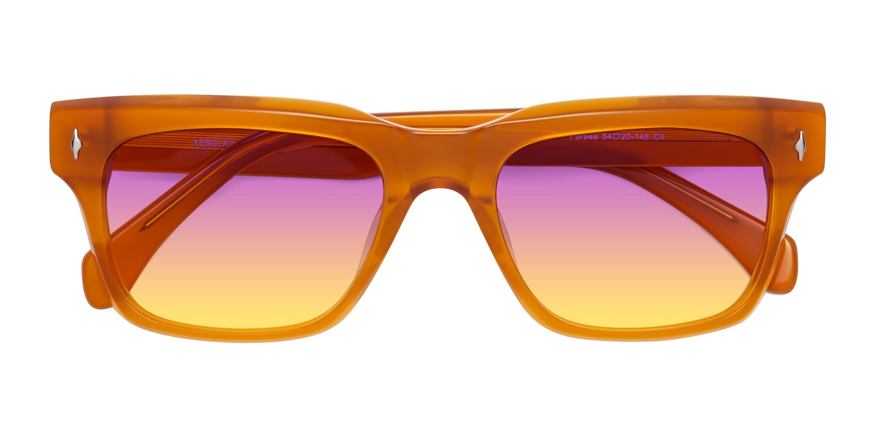 Folded Front of Forbes in Pumpkin with Purple / Yellow Gradient Lenses
