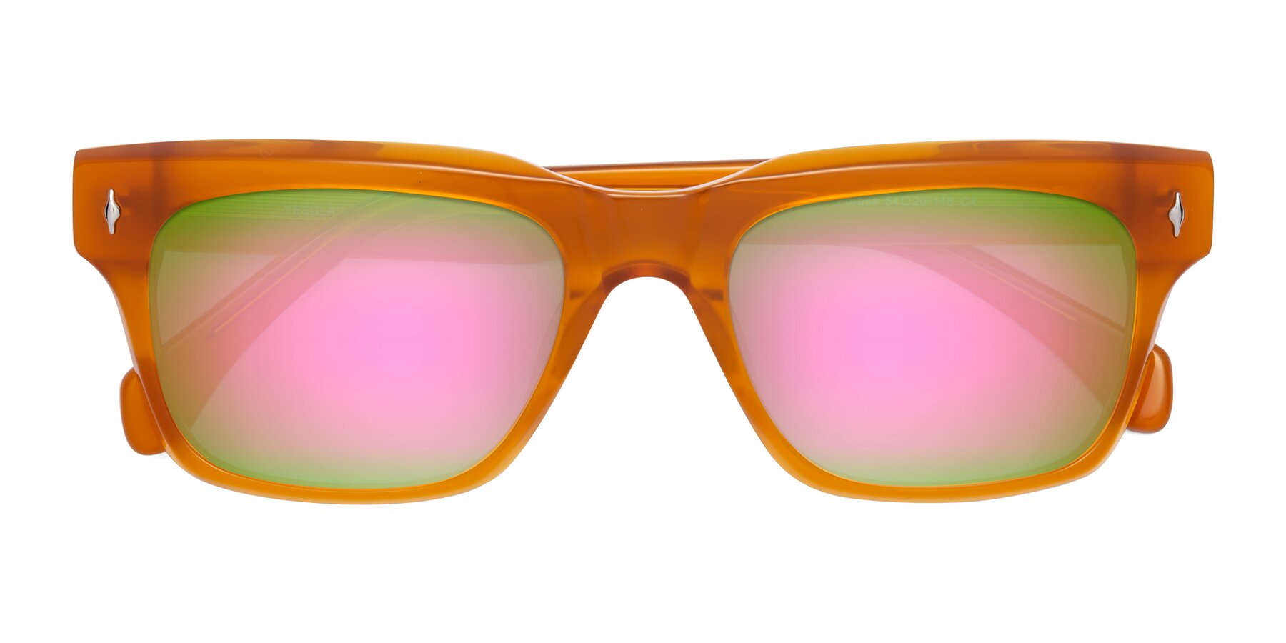 Folded Front of Forbes in Pumpkin with Pink Mirrored Lenses