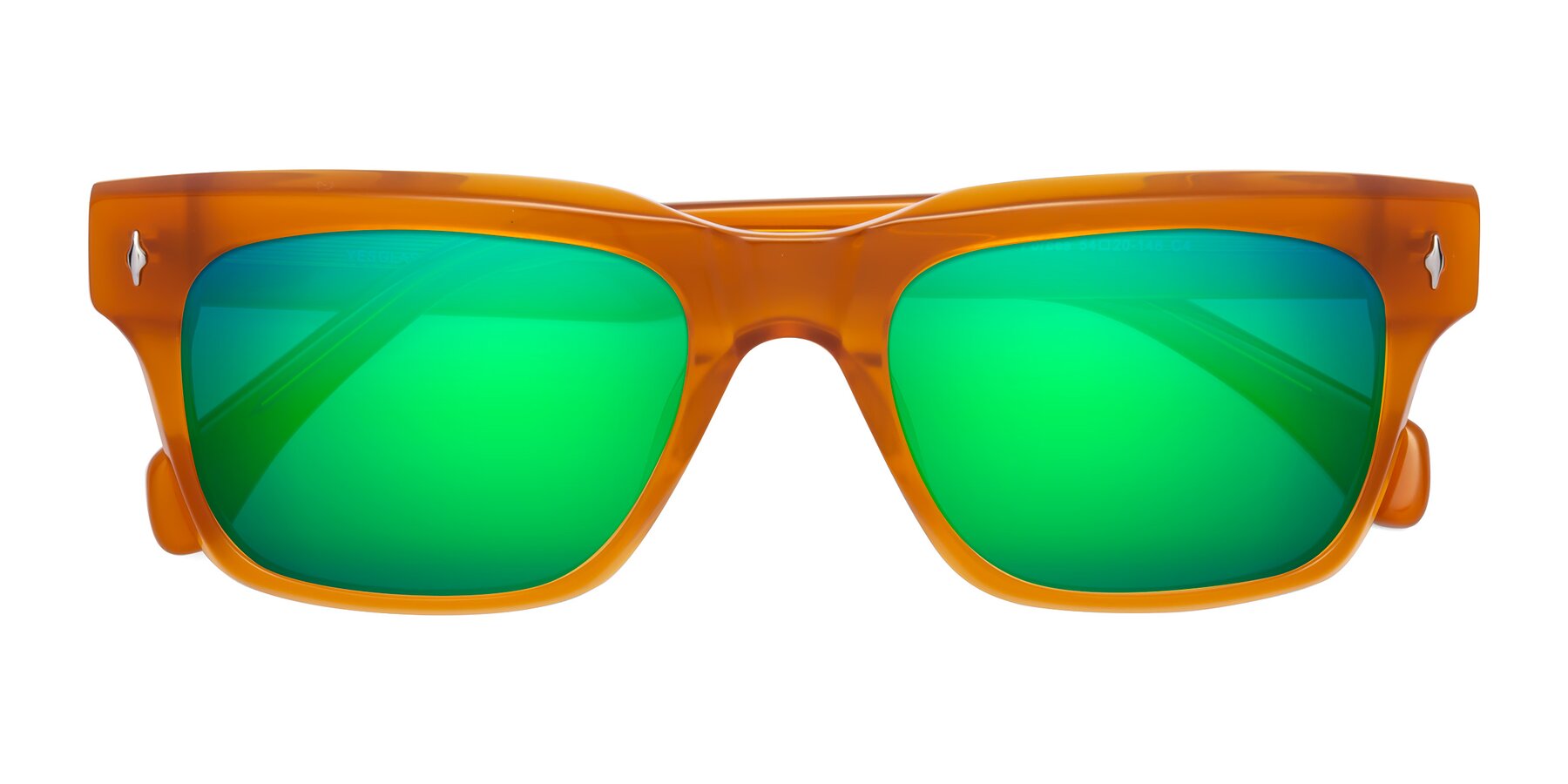 Folded Front of Forbes in Pumpkin with Green Mirrored Lenses