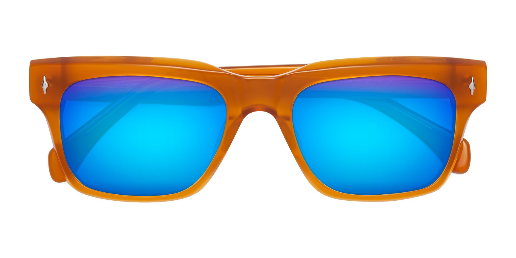 Folded Front of Forbes in Pumpkin with Blue Mirrored Lenses