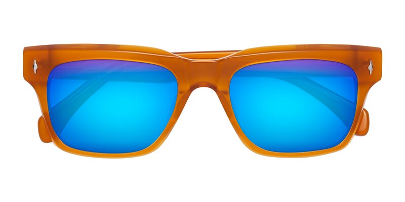 Blue Tortoise Wayfarer Classic Rectangle Mirrored Sunglasses With Blue Sunwear Lenses Navarro 