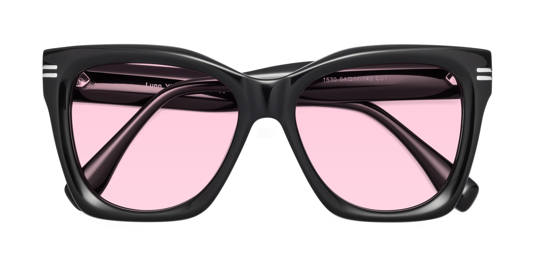Folded Front of Lunn in Black with Light Pink Tinted Lenses