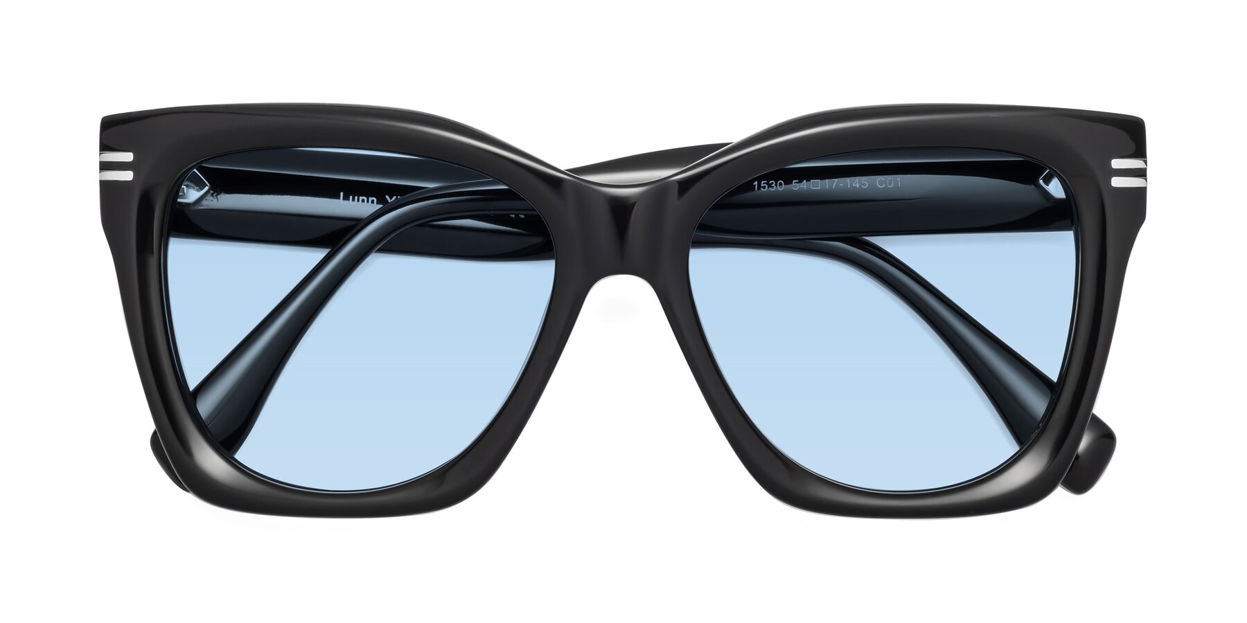 Folded Front of Lunn in Black with Light Blue Tinted Lenses