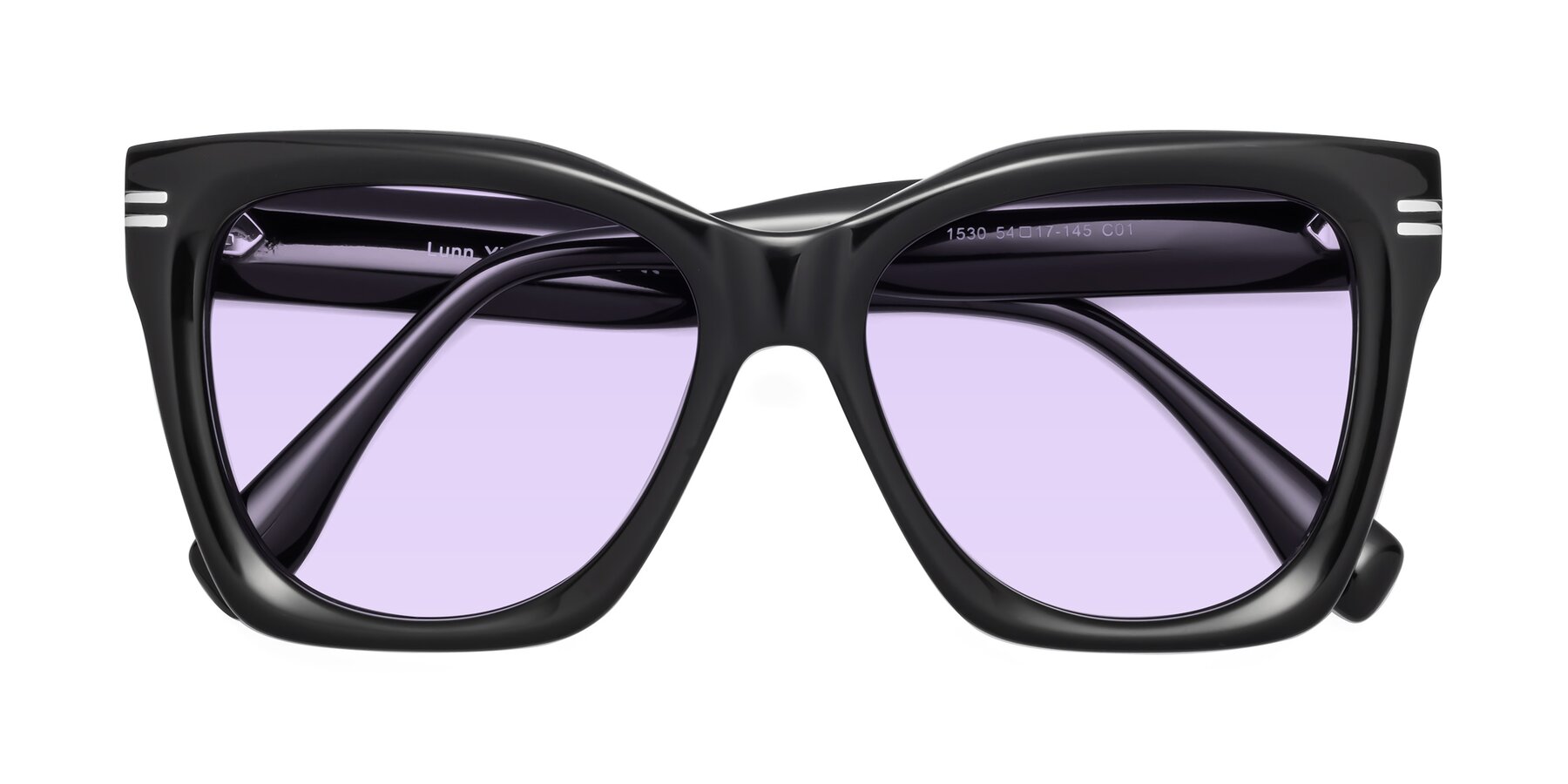 Folded Front of Lunn in Black with Light Purple Tinted Lenses