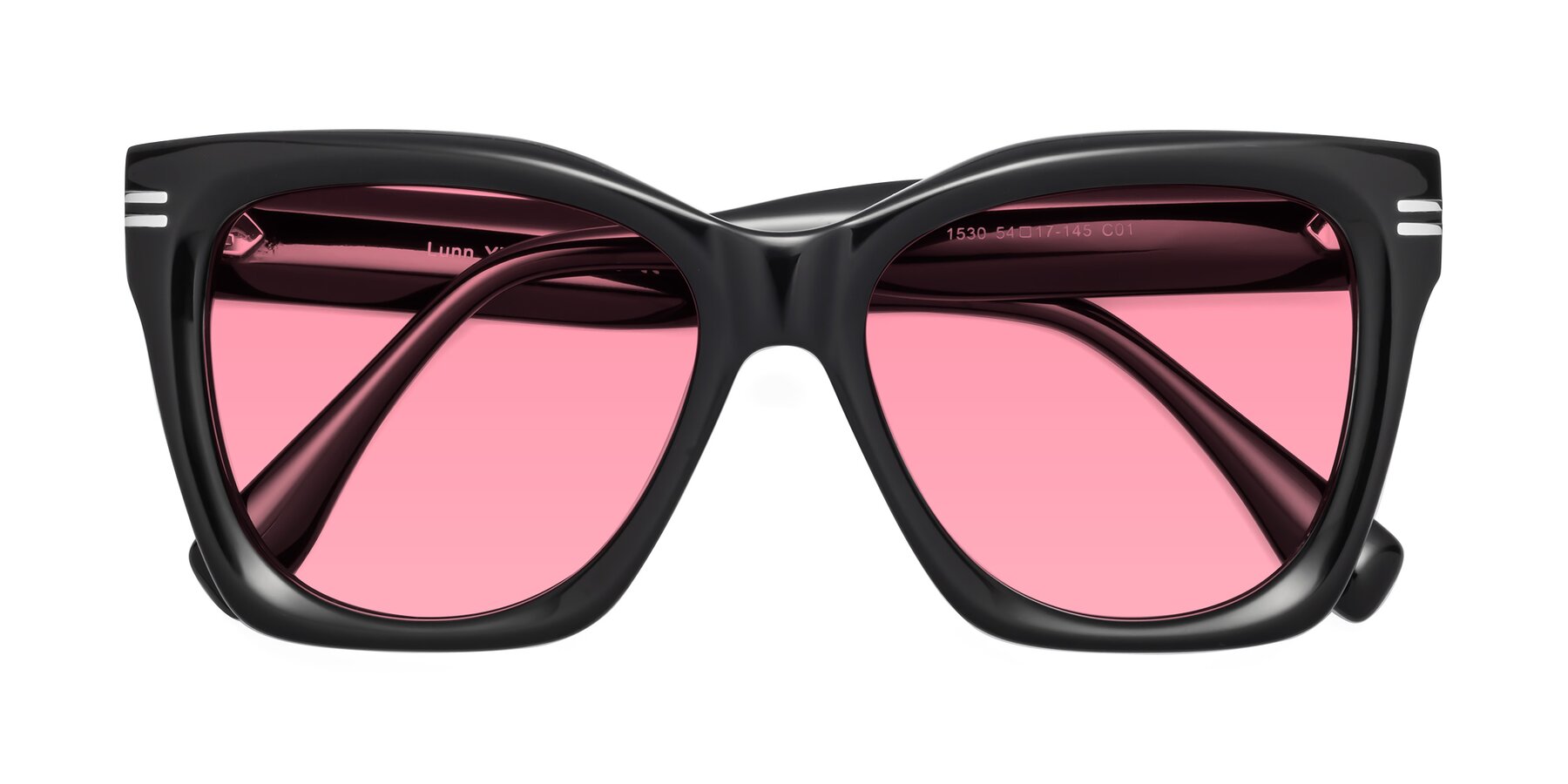 Folded Front of Lunn in Black with Pink Tinted Lenses