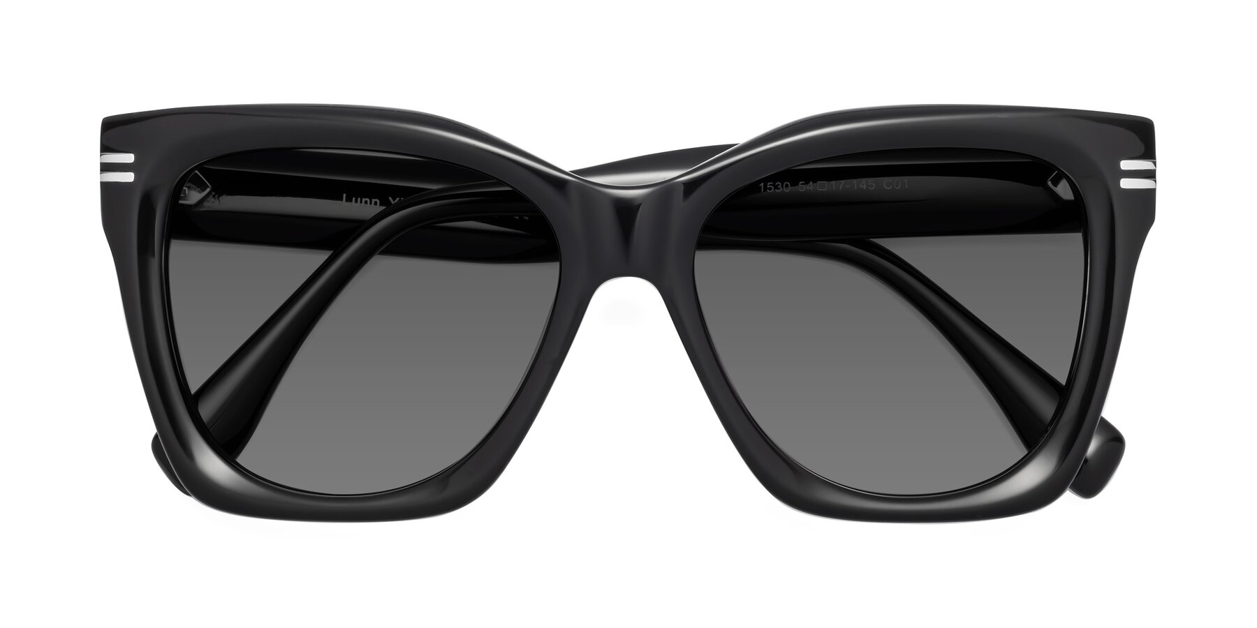 Folded Front of Lunn in Black with Medium Gray Tinted Lenses