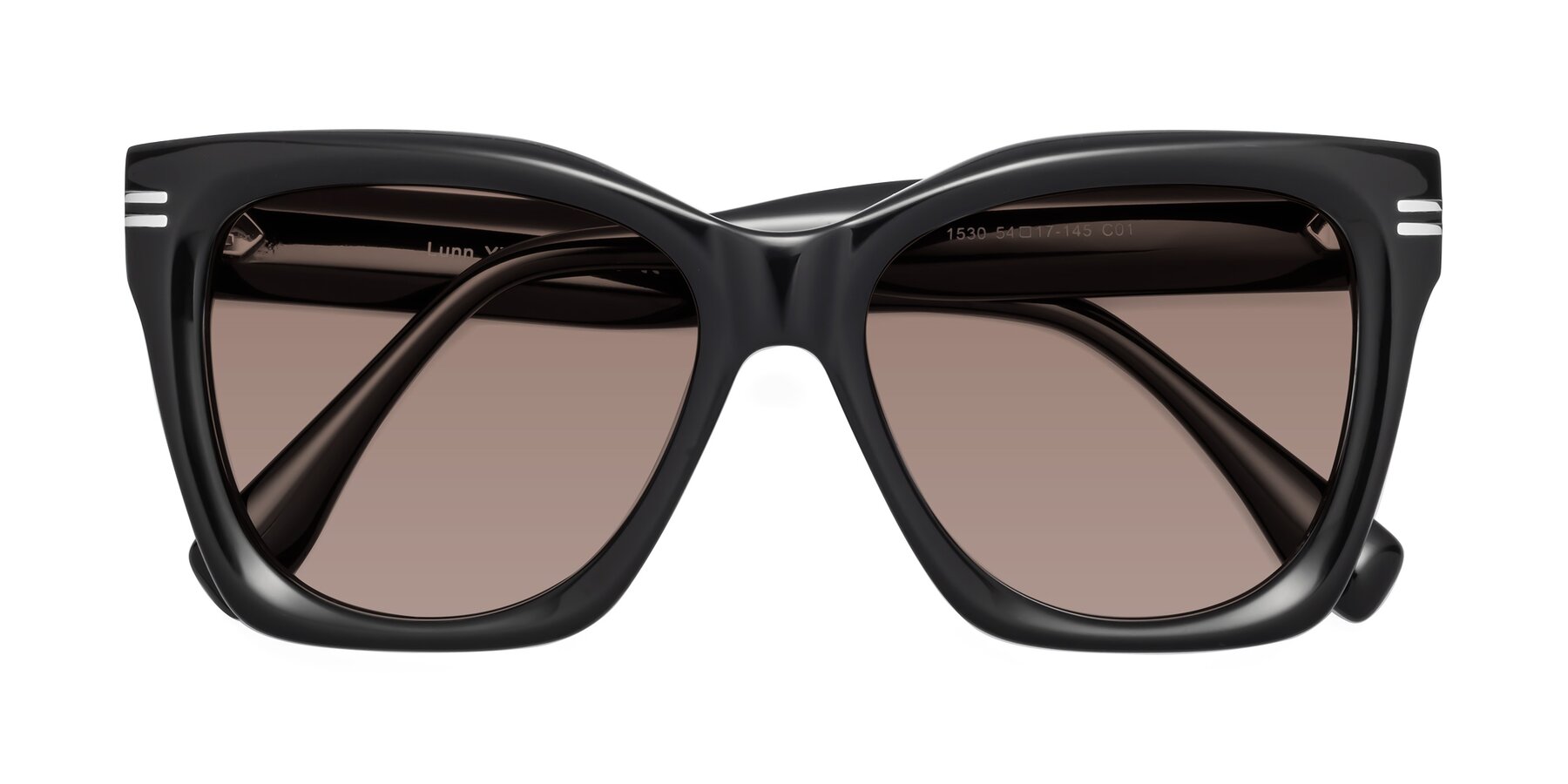 Folded Front of Lunn in Black with Medium Brown Tinted Lenses