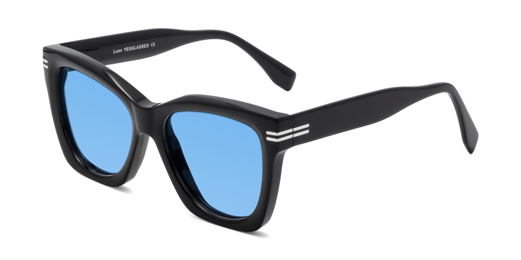 Angle of Lunn in Black with Medium Blue Tinted Lenses