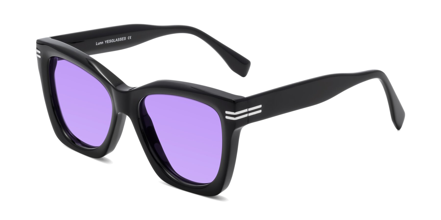 Angle of Lunn in Black with Medium Purple Tinted Lenses