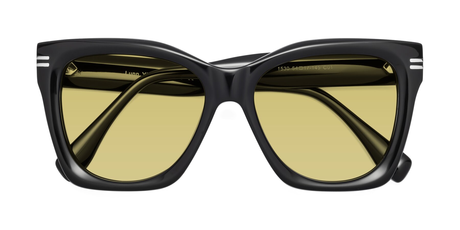 Folded Front of Lunn in Black with Medium Champagne Tinted Lenses