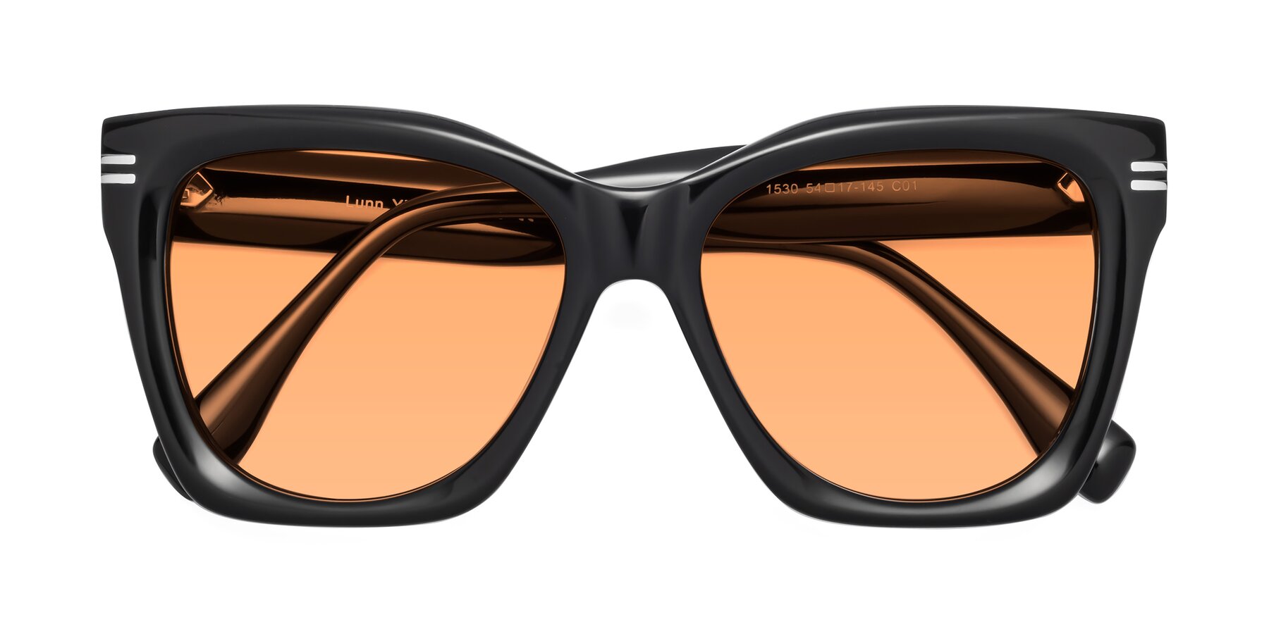 Folded Front of Lunn in Black with Medium Orange Tinted Lenses